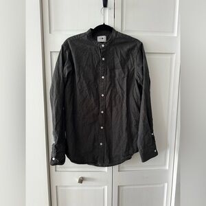NN07 No Nationality Men’s Charcoal Grey Band Collar Shirt Size S Button Down